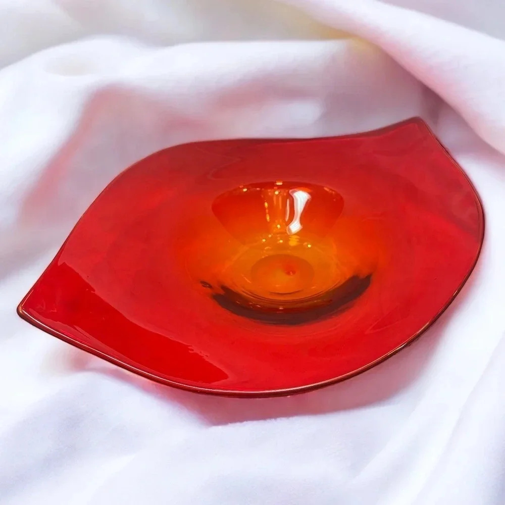 Vintage Murano Art Glass Red and Orange Art Glass Bowl